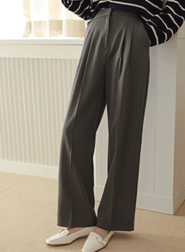 韓國壓褶造型後鬆緊西裝寬褲