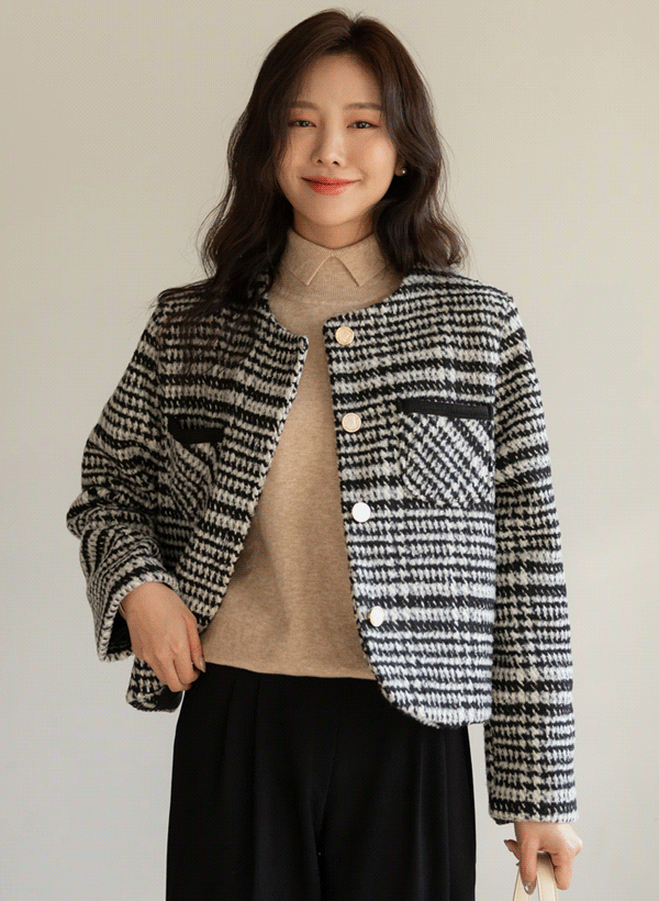 韓國圖案羊毛混紡外套