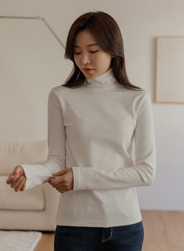 韓國高領純色刷毛T恤