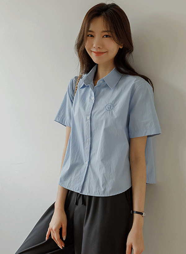 韓國刺繡微短版襯衫