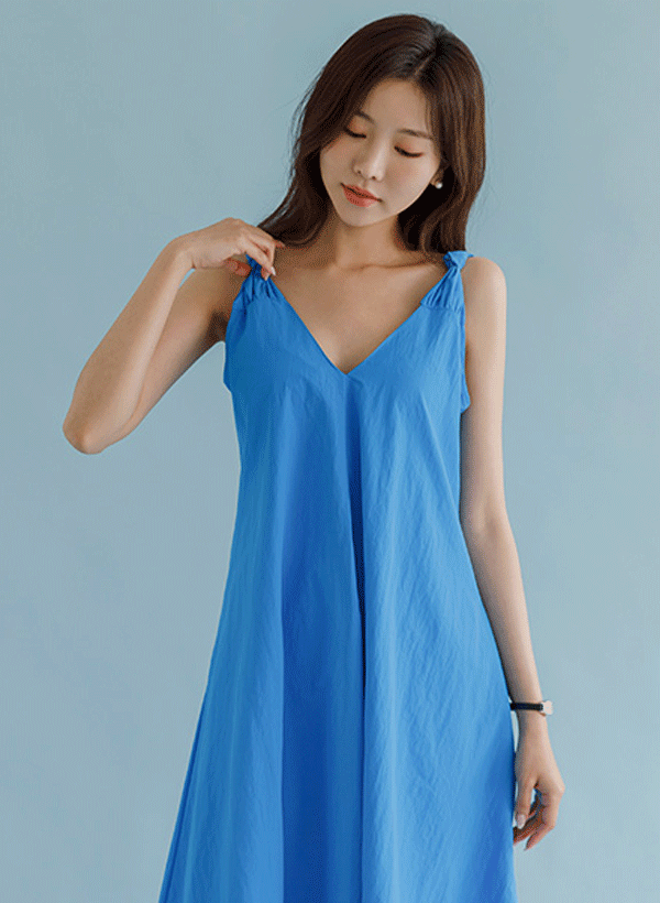 韓國純色傘襬背心洋裝