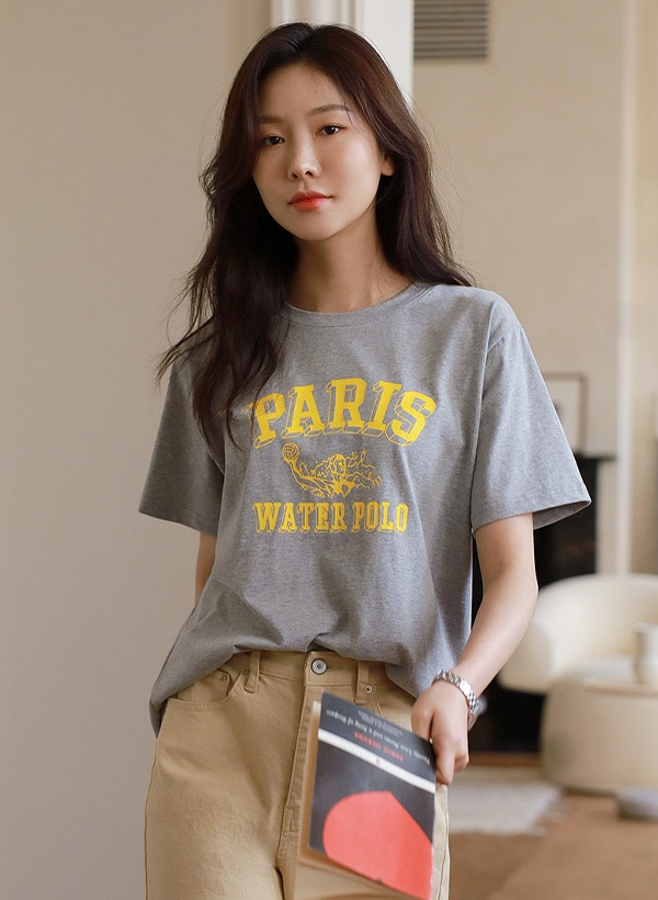 韓國PARIS印字圓領短袖T恤