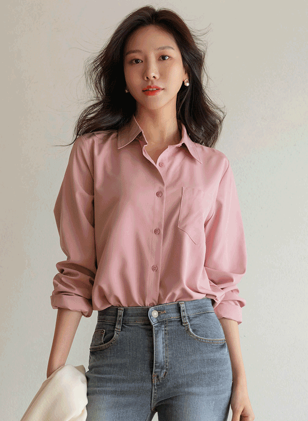 韓國高低襬防皺襯衫
