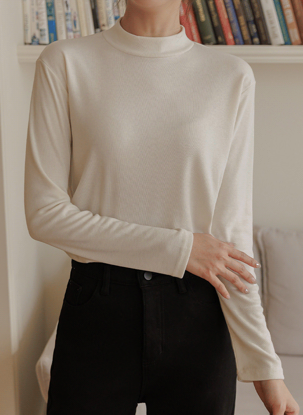韓國中高領純色內刷毛T恤