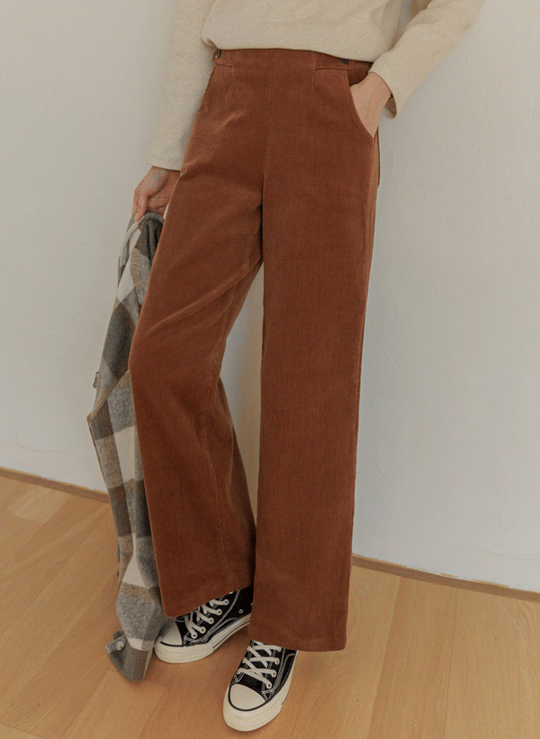 韓國前側鈕釦裝飾後鬆緊腰寬褲
