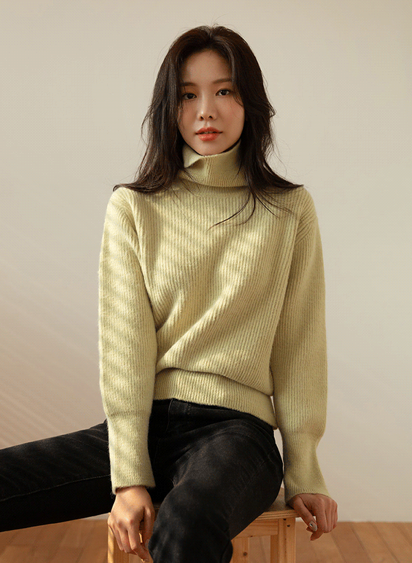 韓國羊毛混紡羅紋針織上衣