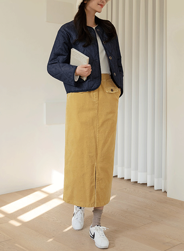 韓國燈芯絨翻蓋裝飾長裙