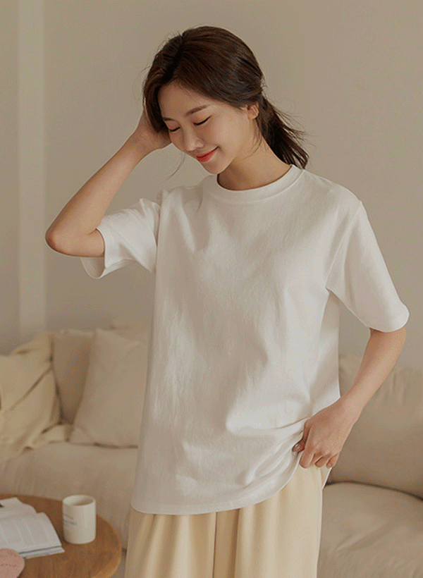 韓國圓領純色五分袖T恤