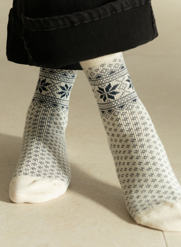 韓國北歐風圖案羅紋中筒襪